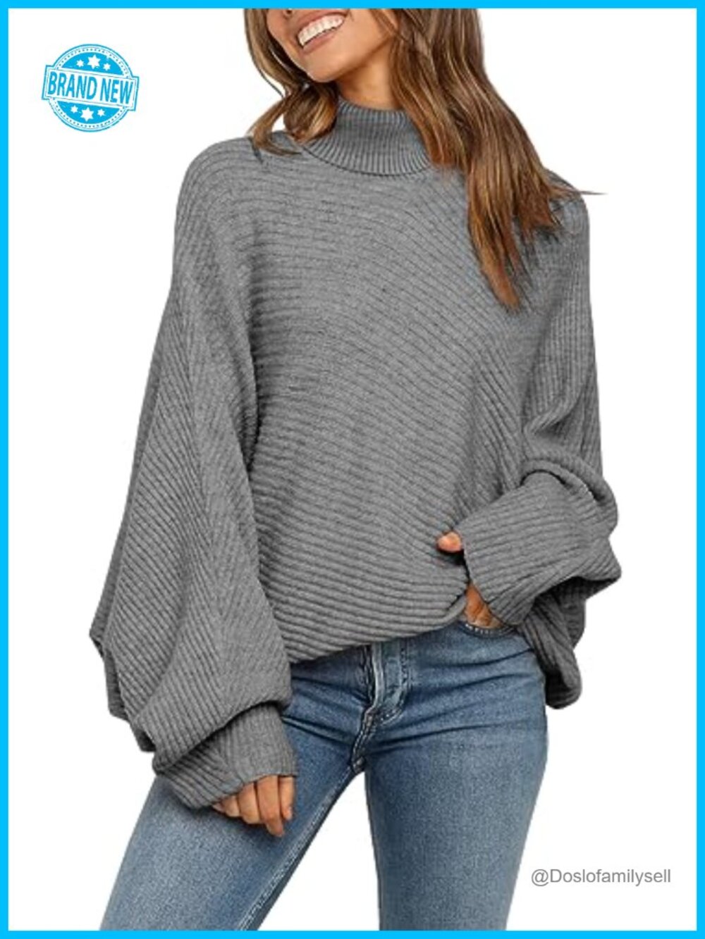 Oversized Turtleneck Sweater Slouchy Knit Pullover Fall Winter Women's Top